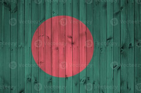 Bangladesh Flag Depicted In Bright Paint Colors On Old Wooden Wall