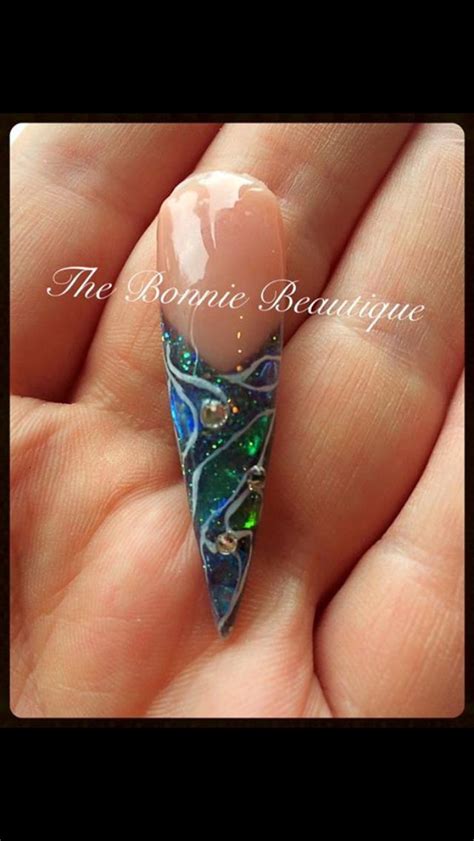 Mermaid Water Colour Stiletto Shape Nail Art Designs Nail Designs