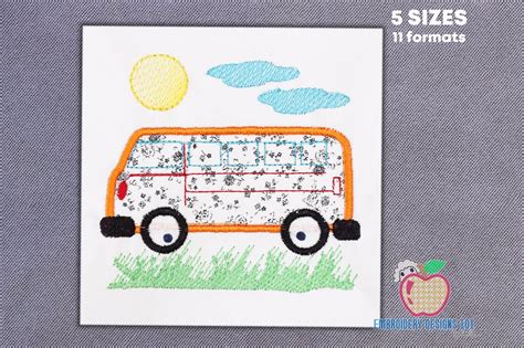 Retro Volkswagen Bus Applique Digital Machine Embroidery Design