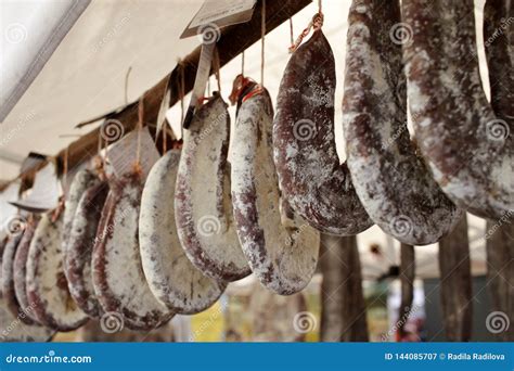 Sudzhuk Or Sudjuk Flat Dry Salami Or Sausages Gourmet Meat Delicacy