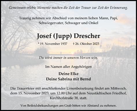 Traueranzeigen Von Josef Drescher M Rkische Onlinezeitung Trauerportal