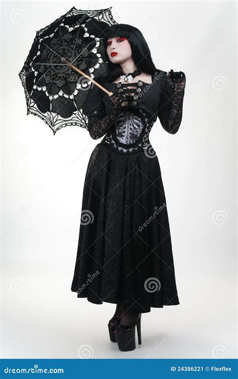 Gothic Vampire Girl In Black Dress With Umbrella Stock Image - Image ...