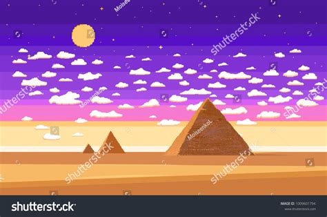 Cartoon Pixel Art Illustration Of Pyramids In The Desert Pixel Art