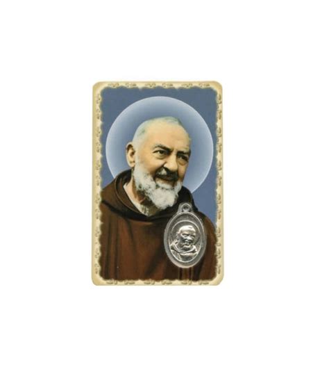 Carte plastifiée avec prière et médaille Padre Pio ART RELIGIEUX