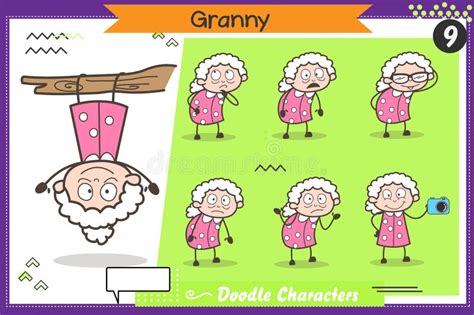 Cartoon Funny Granny Character Various Action And Concepts Vector Set