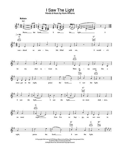 Hank Williams I Saw The Light Sheet Music Notes