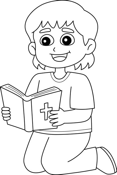 Girl Reading a Bible Isolated Coloring Page 21501613 Vector Art at Vecteezy