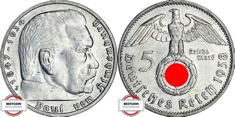 DRITTE REICH 5 Reichsmark 1938 J J 367 Paul Von Hindenburg VZ STG