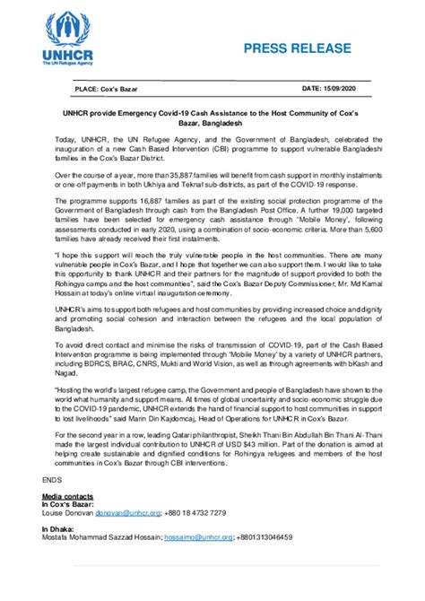 Document Press Release English Unhcr Provide Emergency Covid 19