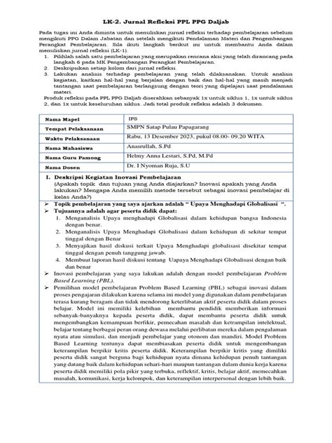 Lk 2 Jurnal Refleksi Ppl Ppg Daljab Anas Pdf