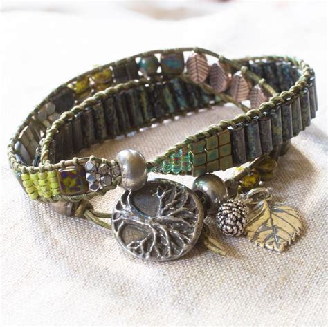 Woodlands Beaded Leather Two Wrap Bracelet Boho Sundance Style Etsy