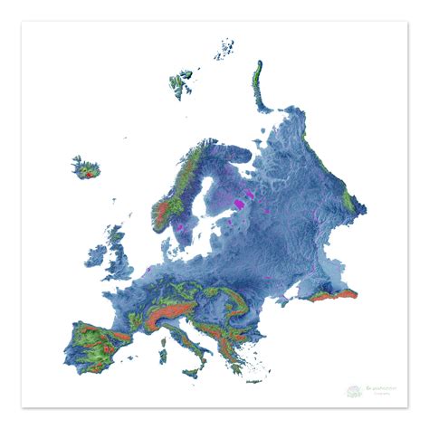 Europe - Elevation map, white - Fine Art Print – Grasshopper Geography