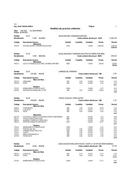 Pdf Analisis De Costos Unitarios Edificacion Dokumen Tips