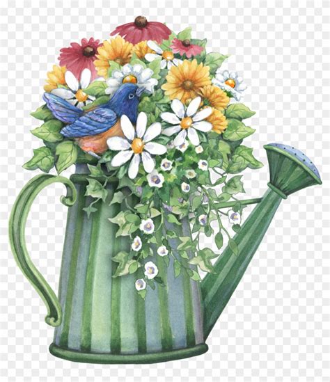 Watering Can Full Of Spring Flowers - Flowers In Watering Can Clipart, HD Png Download ...