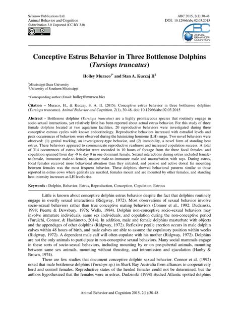 (PDF) Conceptive Estrus Behavior in Three Bottlenose Dolphins (Tursiops ...