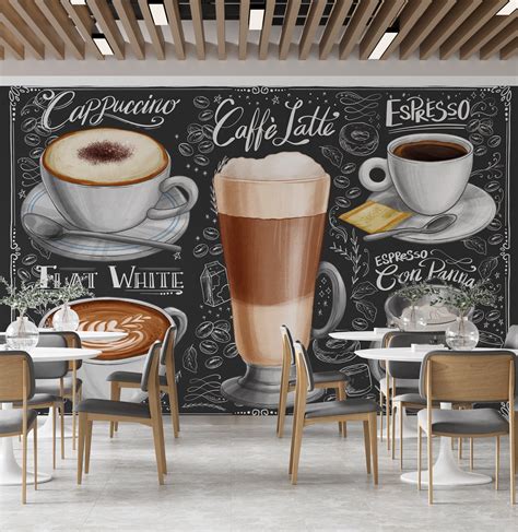 COFFEE SHOP WALLPAPER. Coffee Lover Mural. Cappiccino Wallpaper. Cafe ...