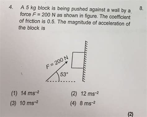 A Kg Block Is Pushed Against A Wall By A Force F N As Shown In