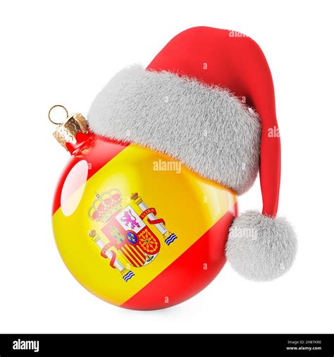 Pelota de Navidad con bandera española y sombrero de Santa Claus