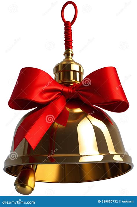 Golden Glossy Cut Out Bell With Red Bow Stock Illustration