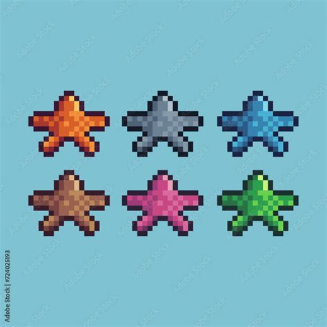 Pixel Art Sets Icon Of Star Variation Color Star Icon On Pixelated