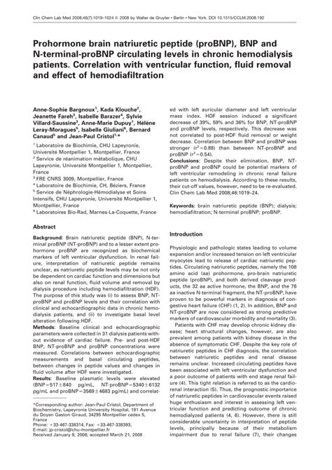 (PDF) Prohormone brain natriuretic peptide (proBNP), BNP and N-terminal-proBNP circulating ...