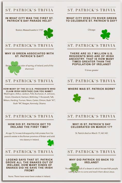 Free Printable St Patrick S Day Trivia Questions And Answers