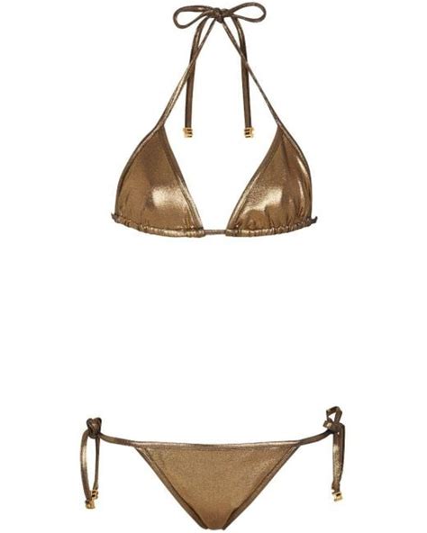 Balmain Metallic Triangle Bikini Set Lyst Uk