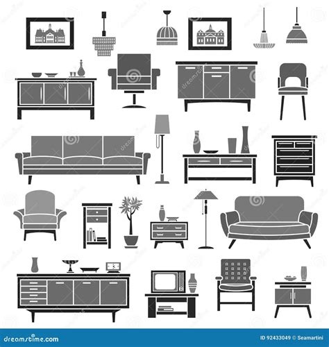 Iconos Interiores Caseros Del Vector De Los Artículos De Los Muebles