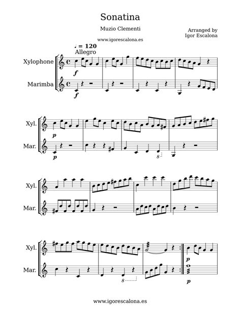 Sonatina Muzio Clementi Mallet Duet Sheet Music For Marimba Xylophone Percussion Duet