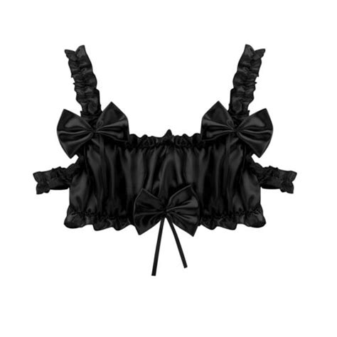 Men S Satin Lingerie Set Bowknot Bra With Ruffled Panties Tank Tops Crossdresser Ebay