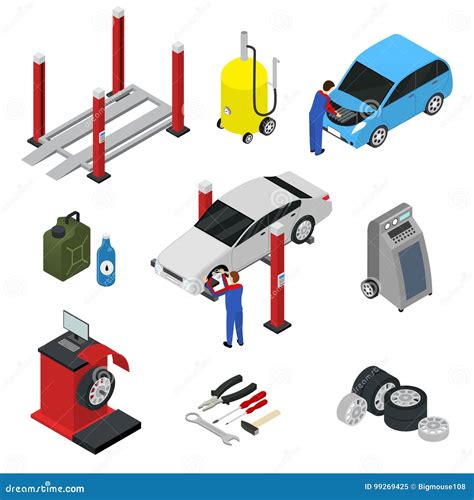 Car Auto Service Set Isometric View Vector Stock Vector Illustration