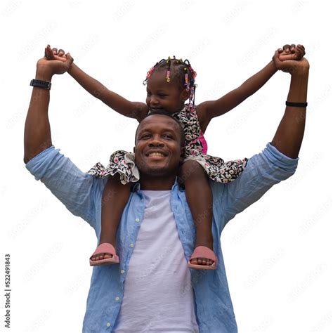 Father Carrying Daughter On Shoulders At Beach Cheerful African