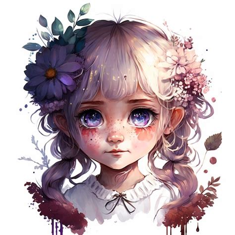 Premium Ai Image Anime Girl With Flowers In Her Hair And A White Shirt Generative Ai