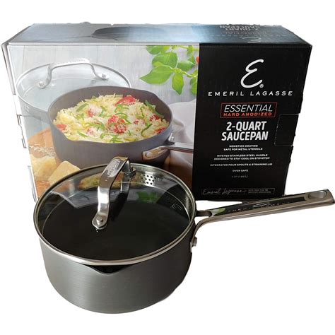 Emeril Lagasse Nonstick 2 Quart Cooking Sauce Pan With Pour Spout Straining Lid