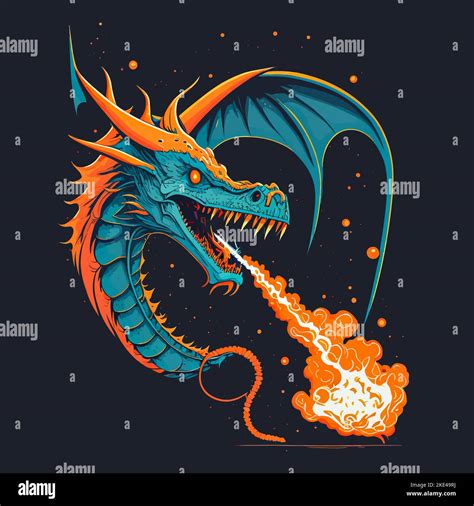 A Colourful Illustration Of A Dragon Spitting Fire Stock Vector Image