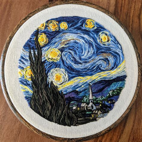 Starry Starry Night Embroidered Wall Art Embroidery Fiber Arts