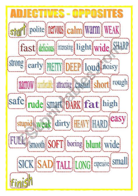 Board Game Fully Editable Opposite Adjectives Esl Worksheet By