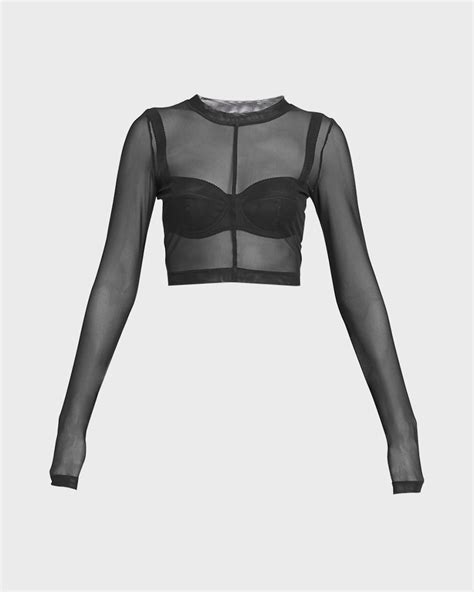 Dolceandgabbana Sheer Mesh Long Sleeve Crop Top Neiman Marcus