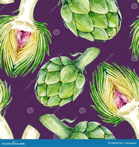 Watercolor Artichoke Vector Pattern Stock Vector Illustration Of Nature Ornament 108242733