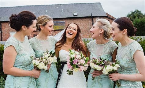 Bride And Bridesmaids Laugh Together Mint Bridesmaid Dresses Sandhole