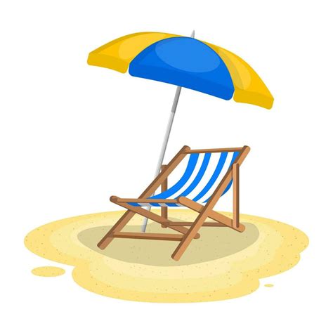 Umbrella And Sun Lounger On The Beach Vector Illustration In Flat