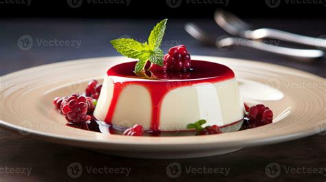 Photo of Panna Cotta as a dish in a high-end restaurant. Generative AI