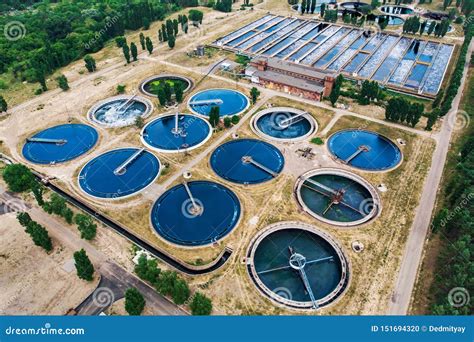 Modern Wastewater Treatment Plant With Round Ponds For Recycle Dirty