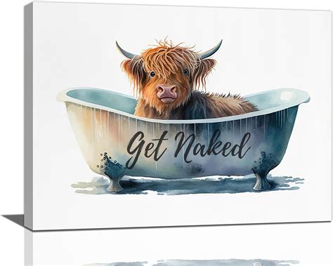 Highland Cow Bathroom Wall Art Funny Cow In Bathtub