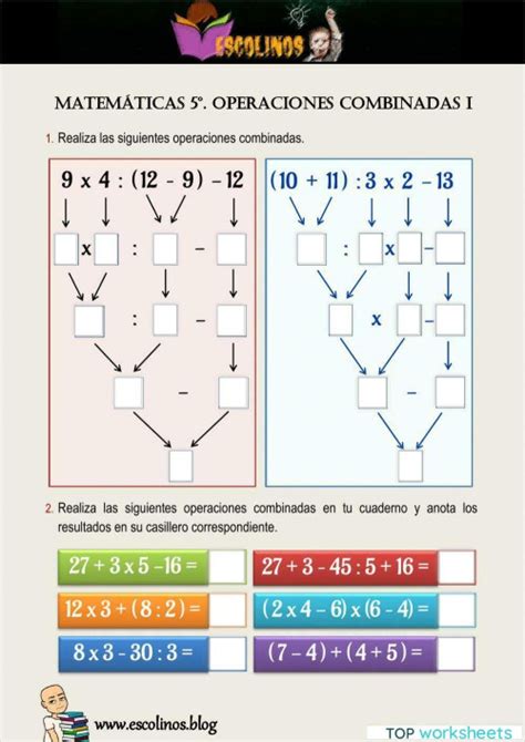 Matemáticas 5º Operaciones Combinadas I Ficha Interactiva Topworksheets