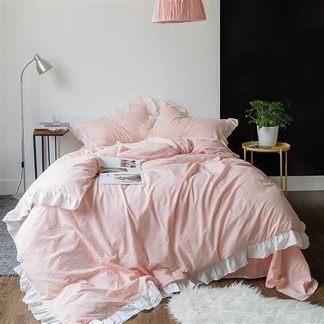 Amazon Susybao Pink Vintage Ruffled Duvet Cover King Washed