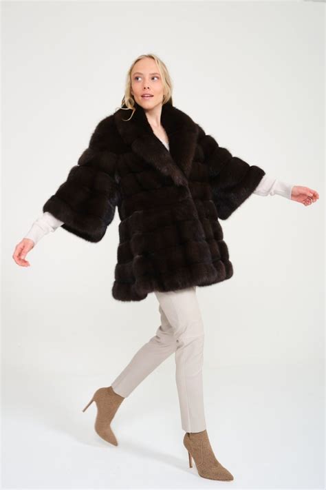 Women Adamo Sable Natural Sable Fur Coat Marancs