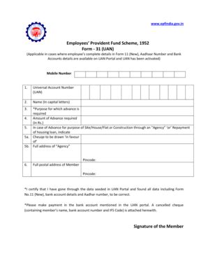 Fillable Online In Employees Provident Fund Scheme 1952 Form 31 UAN