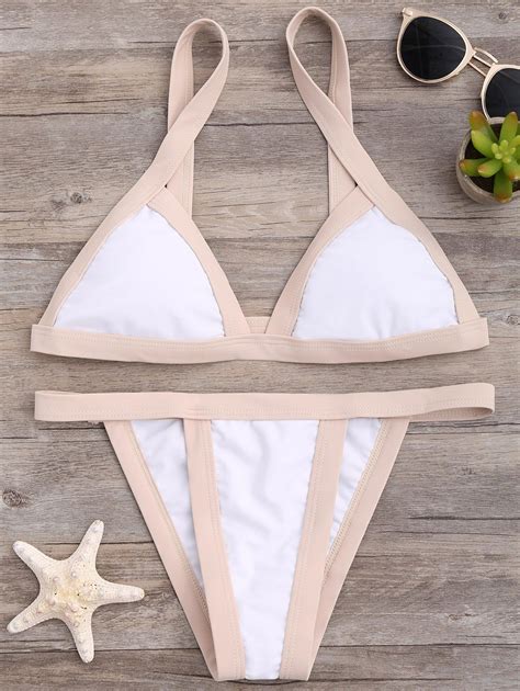 Two Tone Padded Bikini WHITE Bikinis ZAFUL Bikinis Padded Bikini White Bikinis