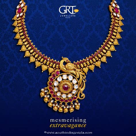 GRT Jeweller's Gold Antique Necklace Design - South India Jewels